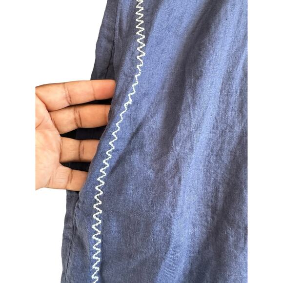 Roller Rabbit Blue White Stitched Lagenlook Boho Relaxed Tunic Dress Size Large - Picture 7 of 13